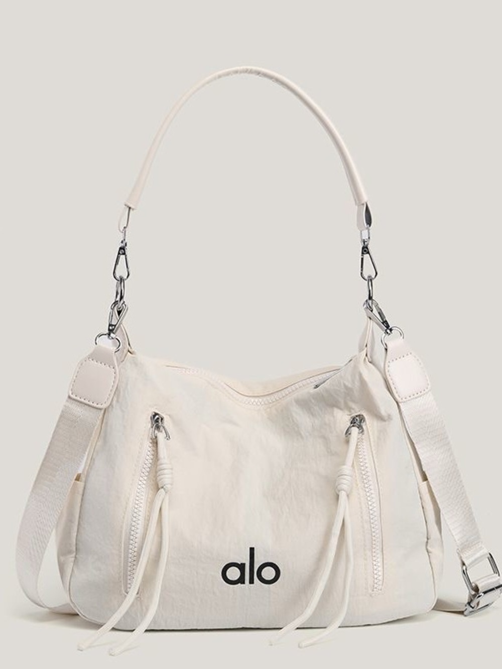 ALO Yoga Cream Hobo Shoulder Bag with Dual Zips